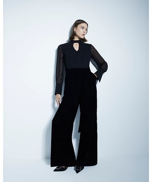 Tie neck, Cut out detail, Long sleeves, Wide leg