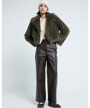 Faux leather fabric, Tailored, Hybrid detail, Belt loops, Slip pockets, Drawstring waistband