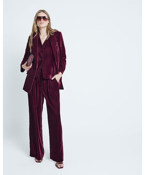 Velvet fabric, Wide leg, Belt loops, Side slip pockets, Elasticated waistband