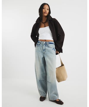 Petite collection, Denim fabric, Balloon style, Belt loops, Pockets, Zip and button fastening