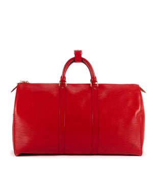 Louis Vuitton Tassen Keepall 50 Reistas in de Rood Kalfsleer in de Gouden Messing  hardware. Het product is in In Uitstekende Staat (A).
  Afmetingen: 50x29x22 cm 
  Inclusief accessoires: Handle holder
  
  BrandCo Paris vindt zeldzame artikelen in de beste staat voor ongelooflijke prijzen. Het is de moeite waard om geduldig te zijn! Koop met vertrouwen: alle artikelen van BrandCo Paris worden zorgvuldig geselecteerd en geverifieerd door ons team van experts.

  Alle artikelen worden geleverd met een certificaat van echtheid en verpakt door BrandCo Paris.

  Classificatietabel voor de conditie van het artikel:

  N (als nieuw)
  AA (perfecte staat)
  A (uitstekende staat)
  AB (zeer goede staat)
  B (goede/redelijke staat)