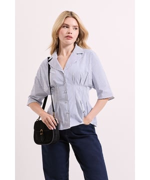 Distinctive batwing sleeves for a relaxed yet stylish silhouette
        Elegant pinstripe pattern throughout for a classic touch
        Corset-inspired waist detailing creates a flattering feminine shape
        Button-down front with notched collar for versatile styling options
        Three-quarter length sleeves perfect for transitional weather
    
    This Dorothy Perkins Batwing Pinstripe Corset Shirt beautifully balances comfort with sophistication. The relaxed batwing sleeves create an effortlessly chic look, whilst the corset-inspired waist detailing adds structure and definition to your silhouette. Style with dark denim trousers and ballet flats for casual weekend brunches with friends, or pair with tailored trousers and loafers for family gatherings. The classic pinstripe pattern offers timeless appeal that works wonderfully for daytime occasions. For a polished finish, accessorise with simple gold-toned jewellery and a crossbody bag as shown. This versatile piece transitions seamlessly from casual coffee dates to baby showers, making it a wardrobe essential that combines contemporary design with everyday wearability - ideal for the woman who appreciates subtle trend elements without compromising on comfort.