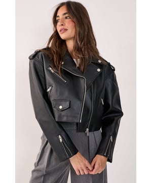 Essentials Cropped Faux Leather Boxy Biker