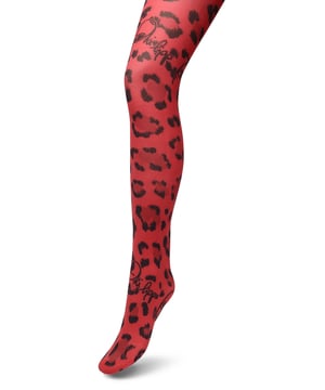 Coloured nylon tights enriched throughout by spotted pattern.