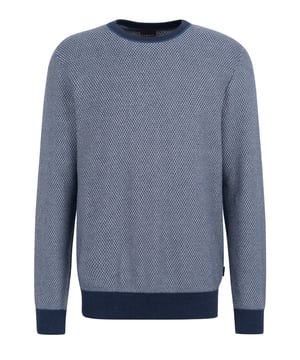 Hoewel deze trui in één kleur wordt geleverd, is hij allesbehalve effen dankzij de mooie details. Naast een fijn gestreepte boord aan de mouwen, zoom en kraag heeft de trui met ronde hals een prachtig 3-kleurig structuurpatroon.