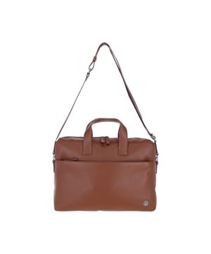The Brampton Leather Laptop Bag combines style and functionality, crafted from 100% genuine leather for modern professionals. It features a padded laptop compartment, two external zip pockets, an external slip-in pocket, seven internal slip-in pockets, and an internal zip pocket for valuables. Equipped with a sturdy top handle and adjustable shoulder strap, this sleek and durable bag is perfect for commuting and business travel, gaining character with use. Dimensions: (L) 39.5 cm x (H) 30 cm x (W) 8.5 cm, with a strap length of 63.5 cm (longest) and 36 cm (shortest).
