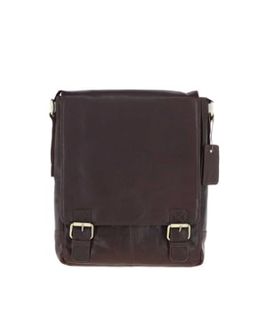 This A4 flap-over bag, crafted from rich, durable leather, combines timeless design with modern functionality. With dimensions of (L) 27 cm x (W) 9 cm x (H) 33 cm, it features two outer zip compartments, a spacious main compartment, and three internal pockets for organized storage. The adjustable shoulder strap and gold hardware add to its practicality and style, making it ideal for daily commutes or weekend excursions for the discerning individual. Dropdown shoulder strap length: 60 cm (max) 35 cm (min).