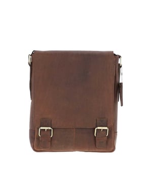 This A4 flap-over bag, crafted from rich, durable leather, combines timeless design with modern functionality. With dimensions of (L) 27 cm x (W) 9 cm x (H) 33 cm, it features two outer zip compartments, a spacious main compartment, and three internal pockets for organized storage. The adjustable shoulder strap and gold hardware add to its practicality and style, making it ideal for daily commutes or weekend excursions for the discerning individual. Dropdown shoulder strap length: 60 cm (max) 35 cm (min).