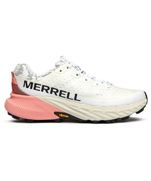 The Merrell Agility Peak 5 delivers serious trail performance in a crisp white design that transitions seamlessly from mountain paths to city streets. Built with a breathable textile upper and trusted Vibram sole technology, these running-style trainers grip confidently on any terrain thanks to their cleated outsole. The padded ankle collar adds comfort for those longer adventures, making them perfect for women who demand both function and style from their footwear.