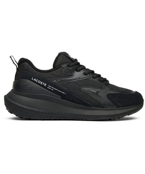 Sleek and sophisticated, the Lacoste L003 Evo trainers blend performance with Parisian elegance. These black women's running-style sneakers feature a lightweight nylon upper for breathability and durability. The OrthoLite footbed and comfort foam insoles provide exceptional cushioning, while the EVA midsole ensures responsive support. The reinforced heel adds stability for all-day wear. With a durable rubber sole for reliable traction, these Lacoste trainers deliver both athletic functionality and refined style.