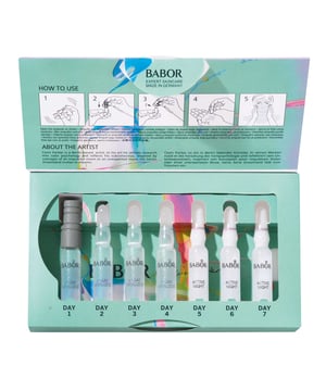 Experience the fusion of art and skincare with BABOR's Limited Edition Renewing Ampoules, featuring a unique collaboration with Cevin Parker. This exquisite set includes seven 2 ml ampoules, each designed to elevate your beauty routine. These single-use treatments deliver high-dose active ingredients that cater to every skin type, providing immediate visible results. To use, cleanse your skin, shake the ampoule, and apply the serum to your face, neck, and décolleté. Enjoy the purest form of skincare with BABOR's expertise in ampoule technology, ensuring safe and effective results.