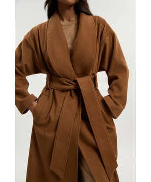 Brushed Wool Belted Wrap Tailored Maxi Coat
