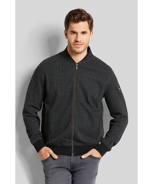 Eine elegante Sweatshirtjacke mit Collegekragen und einem Allover-Jacquardmuster. Das Modell hat Nylondetails am Kragen und an den Taschen. Der geschmeidige Baumwoll-Mix sorgt für ein angenehmes Tragegefühl. Praktische Eingrifftaschen schaffen Stauraum.