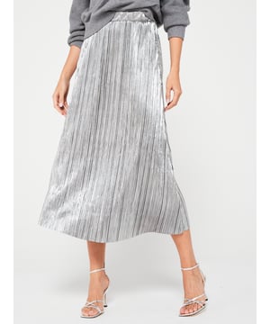 V BY VERY SILVER PLEATED FULL MIDAXI SKIRT