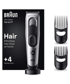 Transform your hair grooming routine with the Braun Series 7 HC7390 Hair Clippers. Designed for precision, these clippers feature ultra-sharp blades for effortless trimming. With 17 length settings and two combs, plus the Memory SafetyLock that remembers your last setting, enjoy versatility. The powerful Ni-MH battery offers 50 minutes of cordless runtime. Ergonomic and washable under running water, they come with a charging stand, pouch, and cleaning brush—an ideal gift for anyone seeking a stylish look at home.