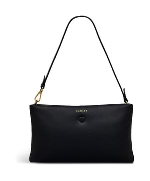 Bolso femenino negro Radley Mallow Street, fabricado con cuero. Características: múltiples compartimentos, herrajes dorados, cierre de cremallera, correa de hombro ajustable y dimensiones de altura 24 cm x ancho 14 cm x profundidad 3 cm.