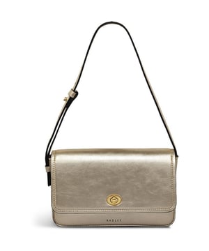 Bolso de mano Radley Magpie Lane para mujeres en dorado, fabricado con cuero. Con características: herrajes dorados, cierre de giro, secciones interiores para tarjetas, bolsillo trasero deslizante y dimensiones de 20 x 12 x 4 cm.