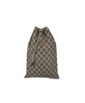 VINTAGE, RRP AS NEW
A charming relic from the golden era of Gucci, this Vintage Multipurpose Pouch is a testament to the brand's timeless appeal and practical elegance. Crafted in classic beige GG monogram canvas, it embodies the effortless style that defined the Gucci Accessory Collection-a line beloved by collectors for its functional beauty and signature flair.  The pouch features a drawstring closure, lending it a soft, relaxed silhouette while keeping your essentials secure. A GG logo patch on the front adds a subtle yet iconic touch, perfectly pairing with the understated canvas lining inside. Tucked within, the original 'Gucci Accessory Collection - Made in Italy' tag marks its vintage roots.  Compact, lightweight, and endlessly versatile, this piece is ideal as a travel companion, cosmetic holder, or casual clutch. For lovers of vintage Gucci, it's a small but storied find-full of character, charm, and history. Condition Rating: B - VERY GOOD CONDITIONCondition Details: Gently used. Light scratches on leather logo patch. Please check the photos carefully and ask if you need to know more details or if you have any doubts.Measurements (cm):Depth: n.a.Height: 33.0Length: 22.9Other Details: Dustbag? NoKeys? NoBox? No Measurments:  length: 229 mm height: 330 mm strap length: 0 mm handle drop: 0 mm