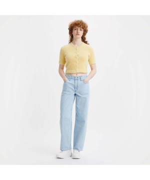 Zip fly.5-pocket styling.Non-stretch.Designed to stack at the hem.Mid rise.Straight leg.Roomy and slouchy through the hip and thigh.
