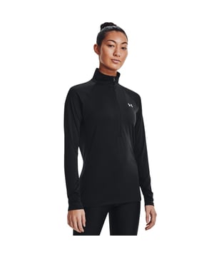 Stand-up collar.¼ Zip front makes for easy layering.Odor control technology minimizes odor.UA Tech™ fabric is quick-drying  ultra-soft & has a more natural feel.Material wicks sweat & dries really fast.Main body fabric contains at least 90% recycled polyester  excluding trims & embellishments.