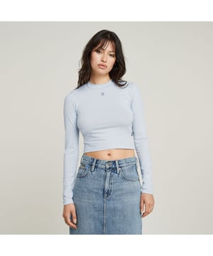 Mock neck. G-STAR print at the chest. Woven G-STAR Originals label at the lower side seam. No closure. Mock top Cropped is cut in a superslim fit and offers a short length. The sleeves are kept slightly longer. 95% Organic cotton, 5% Elastane. Super stretch. Jersey knit. Super Slim
