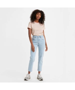 Button fly.5-pocket styling.High rise.Low stretch.Straight  cropped leg.Fitted through your hip and thigh.