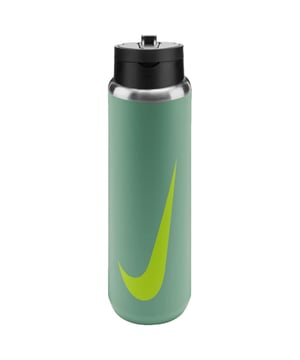 90% Stainless Steel, 8% Polypropylene, 1% Thermoplastic Vulcanizate, 1% Silicone. BPA Free, Durable, Scratch Resistant. Keeps Drinks Cold, Soft Finger Loop. Design: Swoosh. Capacity: 709ml.
