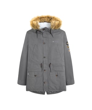 Outer Materials: 100% Cotton. Filling Material: 100% Polyester. Lining Material: 100% Polyester. Lining: Quilted, Sherpa. Design: Badge, Embroidered Logo. Adjustable Waist, Branded Zip Pull. Neckline: Hooded. Cuff: Inner Ribbed. Sleeve-Type: Long-Sleeved. Hood Features: Detachable Faux Fur Trim, Drawcord, Sherpa Lined. Pockets: 2 Chest Pockets, 2 Lower Pockets, Flap Closure, Buttoned. Fastening: Button-Down, Concealed, Full Zip. Hem: Fishtail. XS: 42.5 in. S: 46 in. M: 49 in. L: 52 in. XL: 55.5 in. XXL: 58.5 in. 3XL: 61.5 in. 4XL: 65 in.