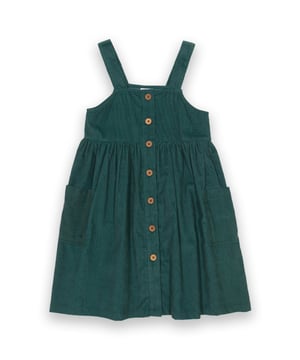 100% organic cotton | Proud to be certified to the Global Organic Textile Standard (GOTS) | Pine green | 18 wale cord (150-160 gsm) | Coconut button front opening | Large patch pockets | Sleeveless | Gathers at yoke | Straight neckline | Made in India | Machine washable at 40 degrees, or at 30 degrees to be kinder to the planet