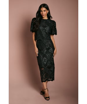 PU Lace Midi Skirt