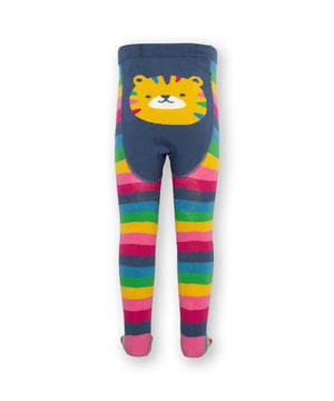 90% organic cotton 8% polyamide 2% elastane | Proud to be certified to the Global Organic Textile Standard (GOTS) | Rainbow knitted stripe with tiger face on seat (up to and including size 3 y) | Navy blue rib waistband | Made in Turkey | Machine washable at 40 degrees, or at 30 degrees to be kinder to the planet