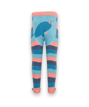 90% organic cotton 8% polyamide 2% elastane | Proud to be certified to the Global Organic Textile Standard (GOTS) | Blue and pink knitted stripe with narwhal intarsia on the seat (up to and including size 3 y) | Salmon pink rib waistband | Made in Turkey | Machine washable at 40 degrees, or at 30 degrees to be kinder to the planet