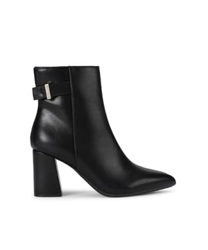 This Carvela Refined Ankle Boot is crafted from a black leather alternative. There is a  gold branded charm on the ankle strap. Heel height: 7.5cm. This product features All Day Long technology.