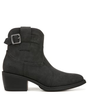 Dames Blowfish Malibu Relax Western Enkellaarsjes in zwart.- Faux nubuck bovendeel.- Amandelvormige teen.- Ritssluiting aan de binnenkant.- Decoratieve gesp.- Blokhak in Western-stijl.- Veganistisch- Synthetisch bovendeel Textiel voering Synthetische zool.- Ref: J1718S1001