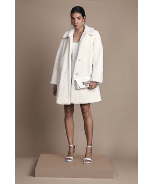 Diamante Fur Button Through Occasion Coat