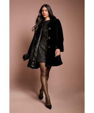 Diamante Fur Button Through Occasion Coat