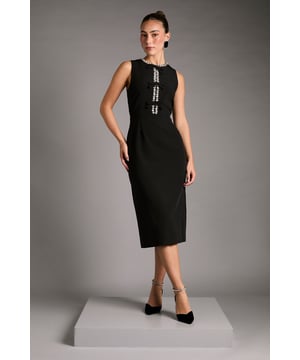 Sleeveless Crepe Midi Dress With Diamante Bow Detail