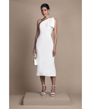 Bow One Shoulder Midi Wedding Dress