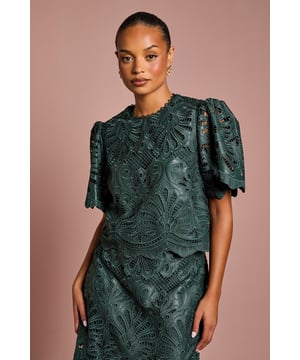 Petite PU Short Sleeve Top