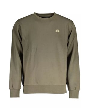 Sueter de algodon verde.
  Manga larga.
  Cuello redondo.
  Bordado.
  Detalles en contraste.
  Logotipo.
  Ideal para hombres.