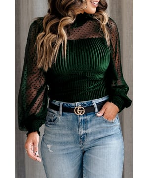 Our styles are designed with a trendy fitted look in mind following an international size standard. For the best fit we suggest choosing one size up from your usual. Be sure to check our sizing chart to find your perfect match!
  Luxurious and stylish Sheer Dotty Long Sleeve Ribbed Velvet Bodysuit
  Made from soft and comfortable fabric
  Sheer dotty design adds a touch of femininity
  Long sleeves provide coverage while allowing movement
  Ribbed texture adds visual interest
  Perfect for women who appreciate quality and style
Material: 95% Polyester 5% Elastane