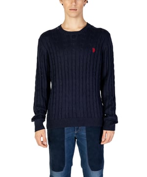 Marca: U.S. Polo Assn..
  Genero: Hombres.
  Tipo: Punto.
  Temporada: Otono/Invierno.
  Color: azul.
  Patron: liso.
  Cierre: sin cordones.
  Mangas: largas.
  Escote: cuello redondo.
  Codigo del articulo: US40 173005.
  Composicion: 10% cachemira 90% algodon.
  Lavado: lavar a mano.