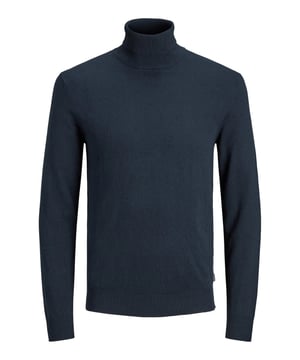 Prendas de punto de cuello alto azules para hombre.
  Marca: Jack & Jones.
  Tipo: Punto.
  Temporada: Otono/Invierno.
  Color: azul.
  Patron: liso.
  Cierre: slip on.
  Mangas: largas.
  Escote: cuello alto.
  Composicion: 60% algodon 20% nylon 20% viscosa.
  Lavado: lavar a maquina a 30Â°.