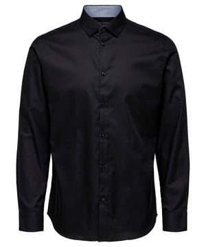 Marca: Seleccionada.
  Genero: Hombre.
  Tipo: Camisas.
  Temporada: Primavera/Verano.
  Color: negro.
  Cierre: botones.
  Mangas: largas.
  Cuello: clasico.
  Codigo del articulo: 16058640.
  Composicion: 100% algodon.