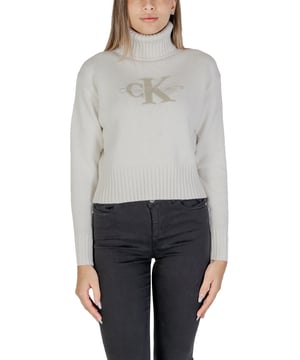 Merk: Calvin Klein Jeans
  Geslacht: Dames
  Type: Gebreide kleding
  Seizoen: herfst/winter
  Kleur: wit
  Patroon: print
  Sluiting: slip on
  Mouwen: lang
  Halslijn: coltrui
  Artikelcode: J20J224229
  Samenstelling: 40% acryl 60% katoen
  Wassen: machinewas op 30Â°