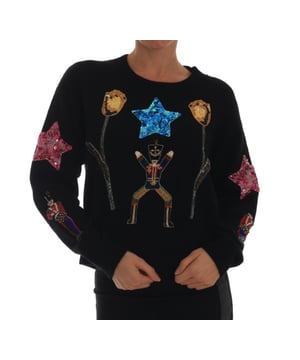 Marca: Dolce & Gabbana.
  Material: 100% cachemir.
  Estilo: Jersey de manga larga y cuello redondo.
  Coleccion: Cuento de hadas SICILIA.
  Color: Negro.
  Aplique incrustado de lentejuelas de cristal inspirado en los cuentos de hadas.
  Aplique cosido a mano.
  Detalles del logotipo.
  Hecho en Italia.
  Artesania exclusiva y de alta calidad.
  Perfecto para mujeres que aprecian la moda de lujo.
