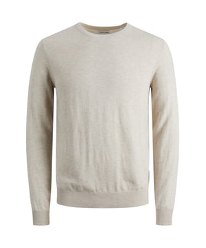 Marca: Jack & Jones.
  Genero: Hombre.
  Tipo: Punto.
  Temporada: Primavera/Verano.
  Color: beige.
  Mangas: largas.
  Escote: cuello redondo.
  Codigo del articulo: 12208364.
  Composicion: 60% algodon 20% nylon 20% viscosa.
  Lavado: lavar a maquina a 30Â°.