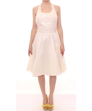 A estrenar con etiquetas.
  100% Autentica Licia Florio.
  Vestido de te con cuello halter.
  Color: blanco.
  Longitud de la rodilla.
  Detalles del logotipo.
  Hecho en Italia.
  Material: 100% Viscosa.
