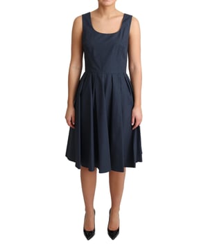 Marca: DOLCE & GABBANA.
  Modelo: Vestido evase sin mangas.
  Color: Azul con lunares blancos.
  Cierre de cremallera en la parte trasera.
  Detalles del logotipo.
  Hecho en Italia.
  Material: 100% algodon.