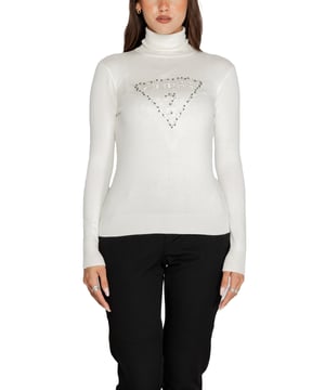 Witte gebreide coltrui met print
  Merk: Guess
  Geslacht: Vrouwen
  Type: Gebreide kleding
  Seizoen: Herfst/Winter
  Kleur: wit
  Patroon: print
  Sluiting: aanschuiven
  Mouwen: lang
  Halslijn: coltrui
  Artikelcode: W4BR03 Z2NQ2
  Samenstelling:
  2% lycra
  16% polyamide
  82% viscose
  Wassen: machinewas op 30Â°
